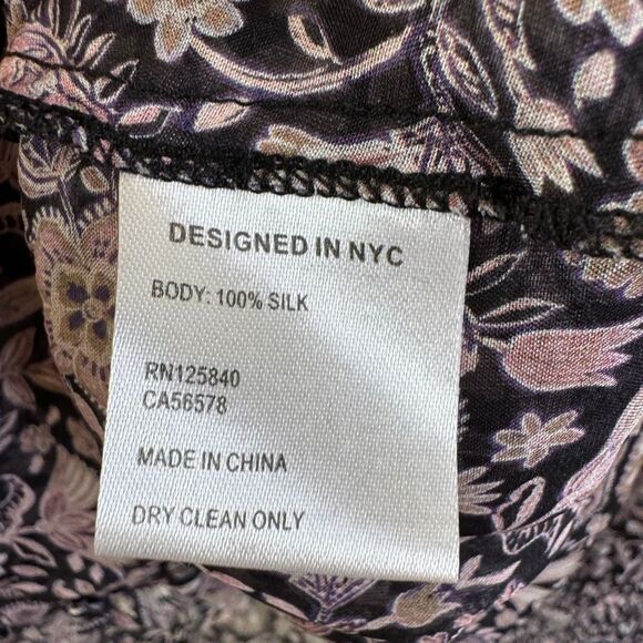 Intermix Silk Blouse Womens Size M Pink Black Floral Smocked Coquette Romantic - Picture 8 of 13